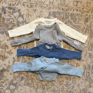 Mother's Promise Baby Layette Set 6pc 3-6M Bodysuits Pants Hat Gray Blue Unisex